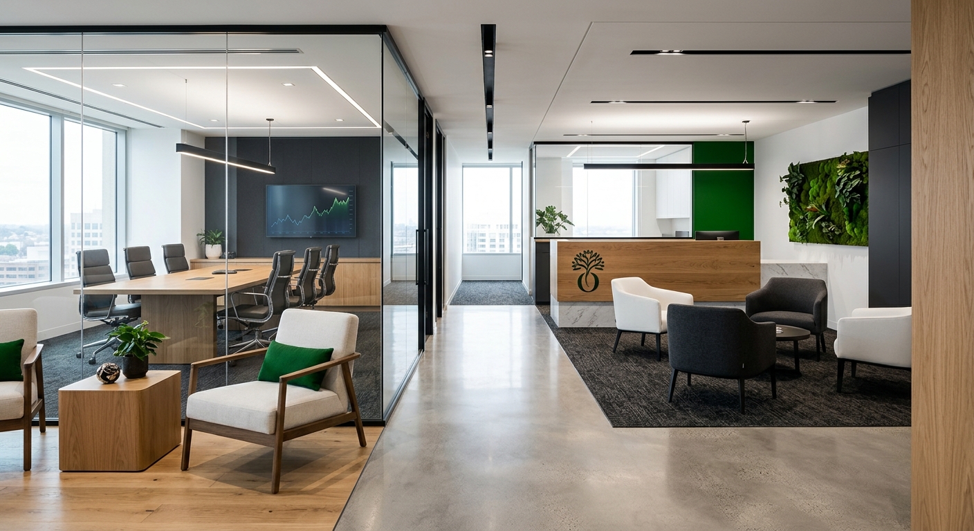 Oakside Wealth Management — completed luxury interior, after transformation